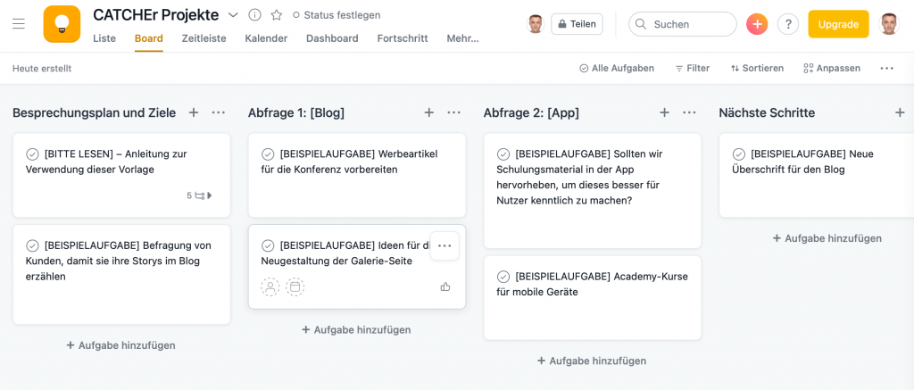 Ausschnitt aus der Projektübersicht in Asana.